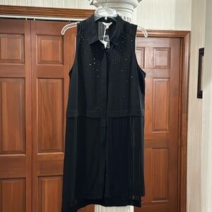 NWT Long Black Button Up Embellished Top